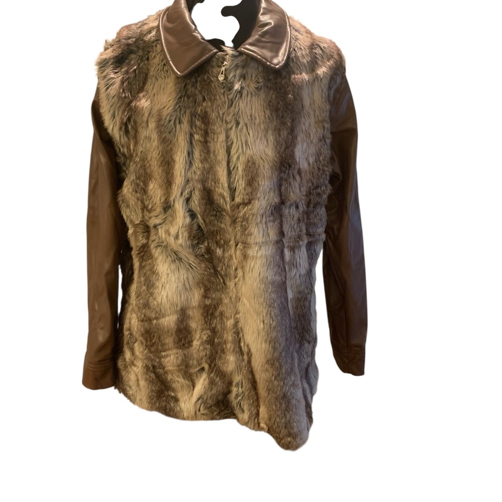 Brown Faux Fur and Leather Women's Jacket